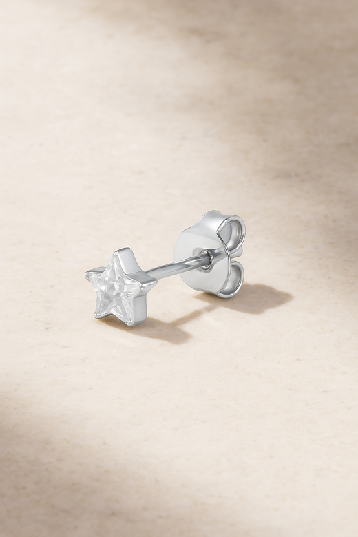 Floating star silver stud earring