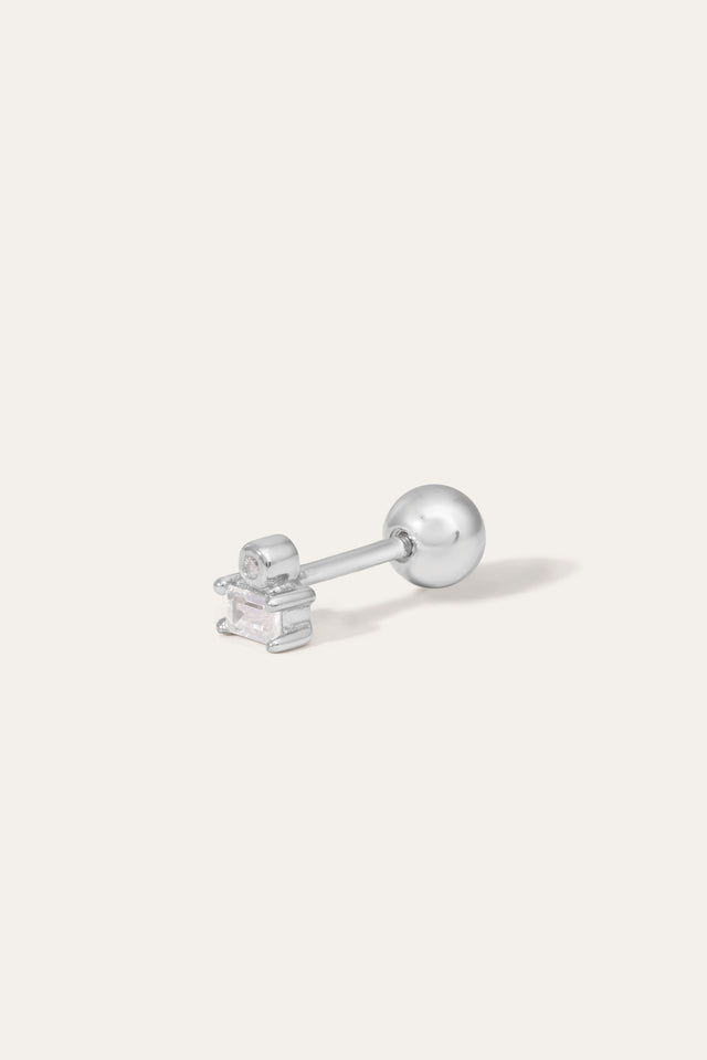 Super Mini Baguette Silver Stud Earring (ball screw)