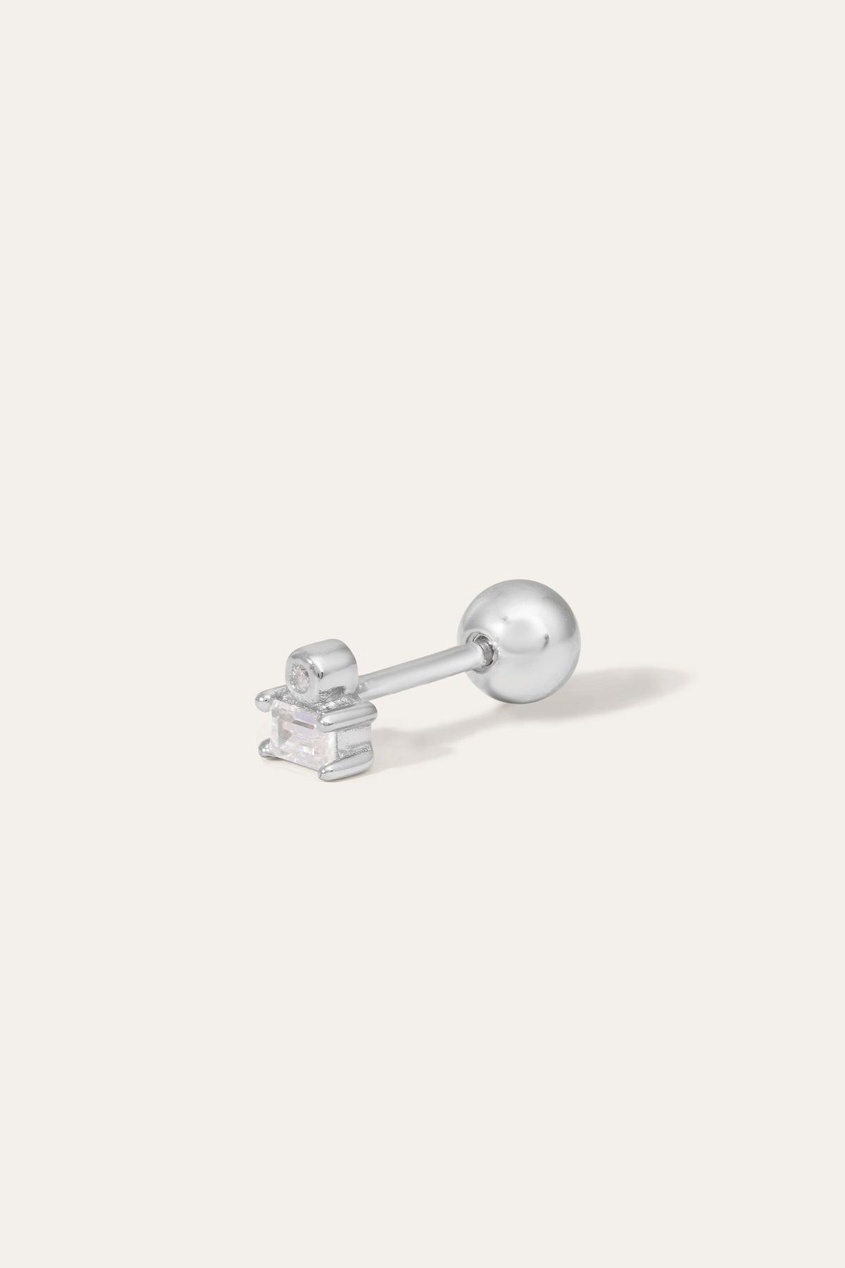 Super Mini Baguette Silver Stud Earring (ball screw)