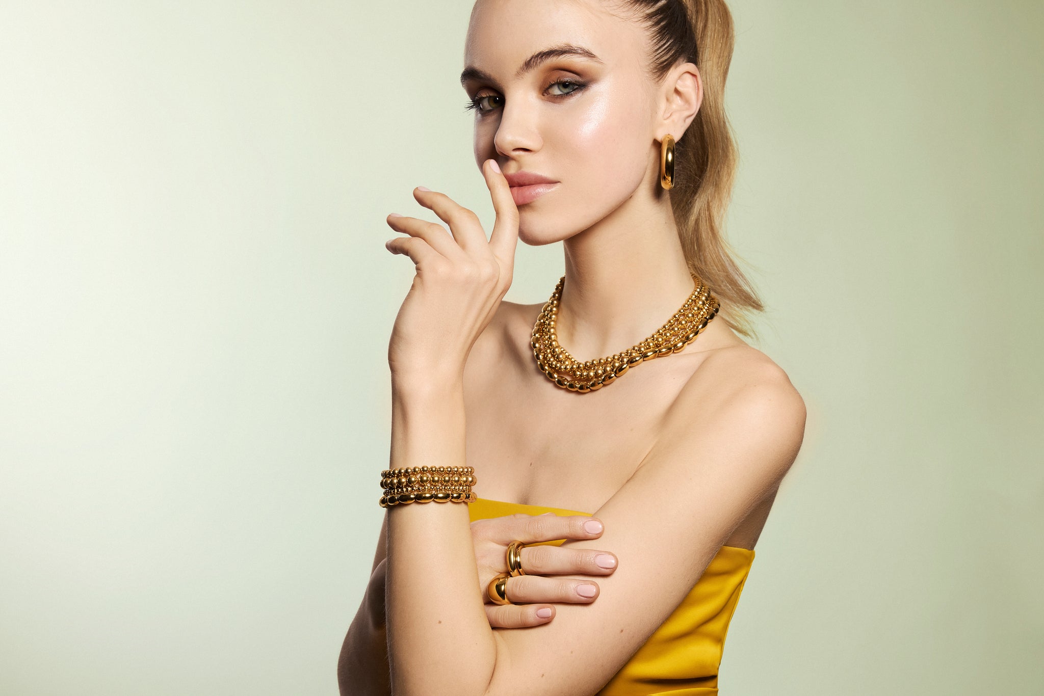 Oval Beaded Gold Plated Necklace