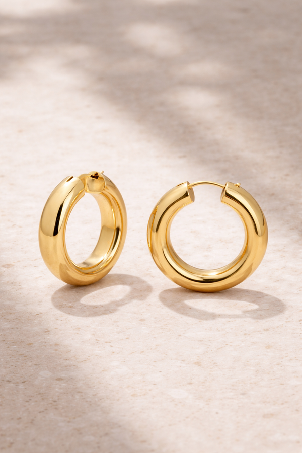 Gaga 3cm gold hoop earrings chunky lightweight statement hoops