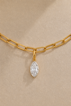 Large gold paperclip chain with removable mixed metal marquise charm