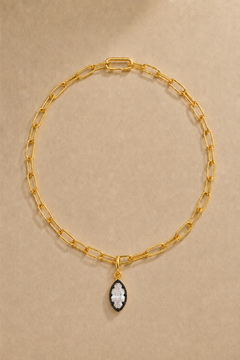 Large gold paperclip chain with removable marquise crystal hook charm