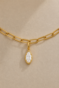 Gold paperclip chain necklace with Vittoria gold marquise crystal charm
