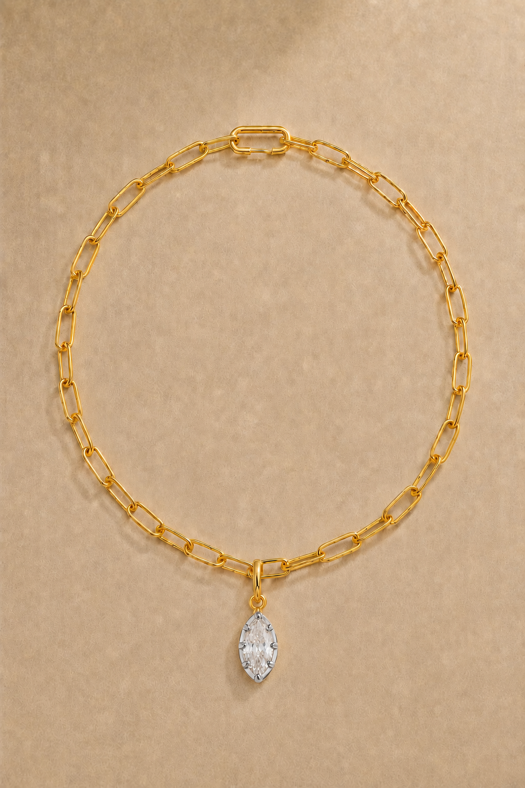 Gold paperclip chain with Vittoria silver and gold marquise crystal charm