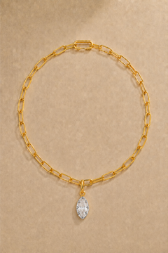 Gold paperclip chain with Vittoria silver and gold marquise crystal charm