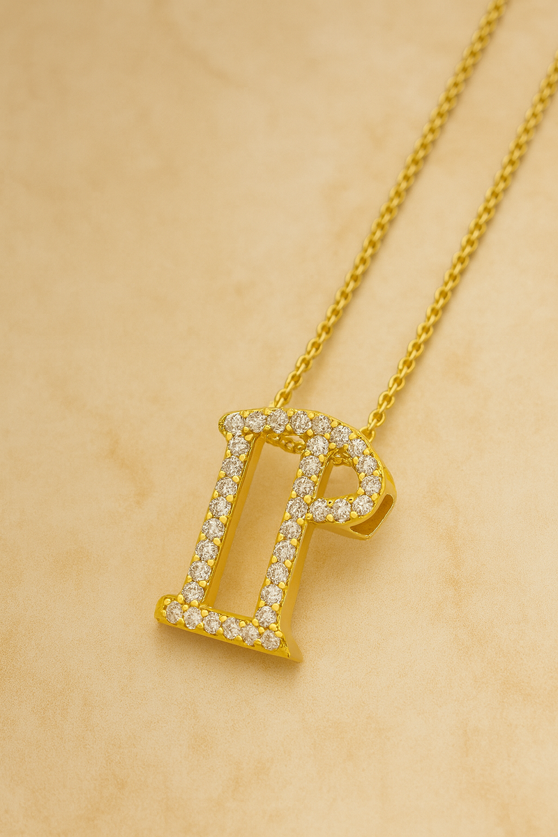 Gothic Initial Gold Vermeil Necklace