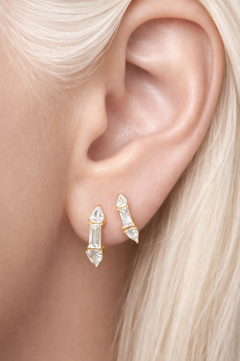 “Gold vermeil huggie earring worn on ear, Ivy Mini Hoop”