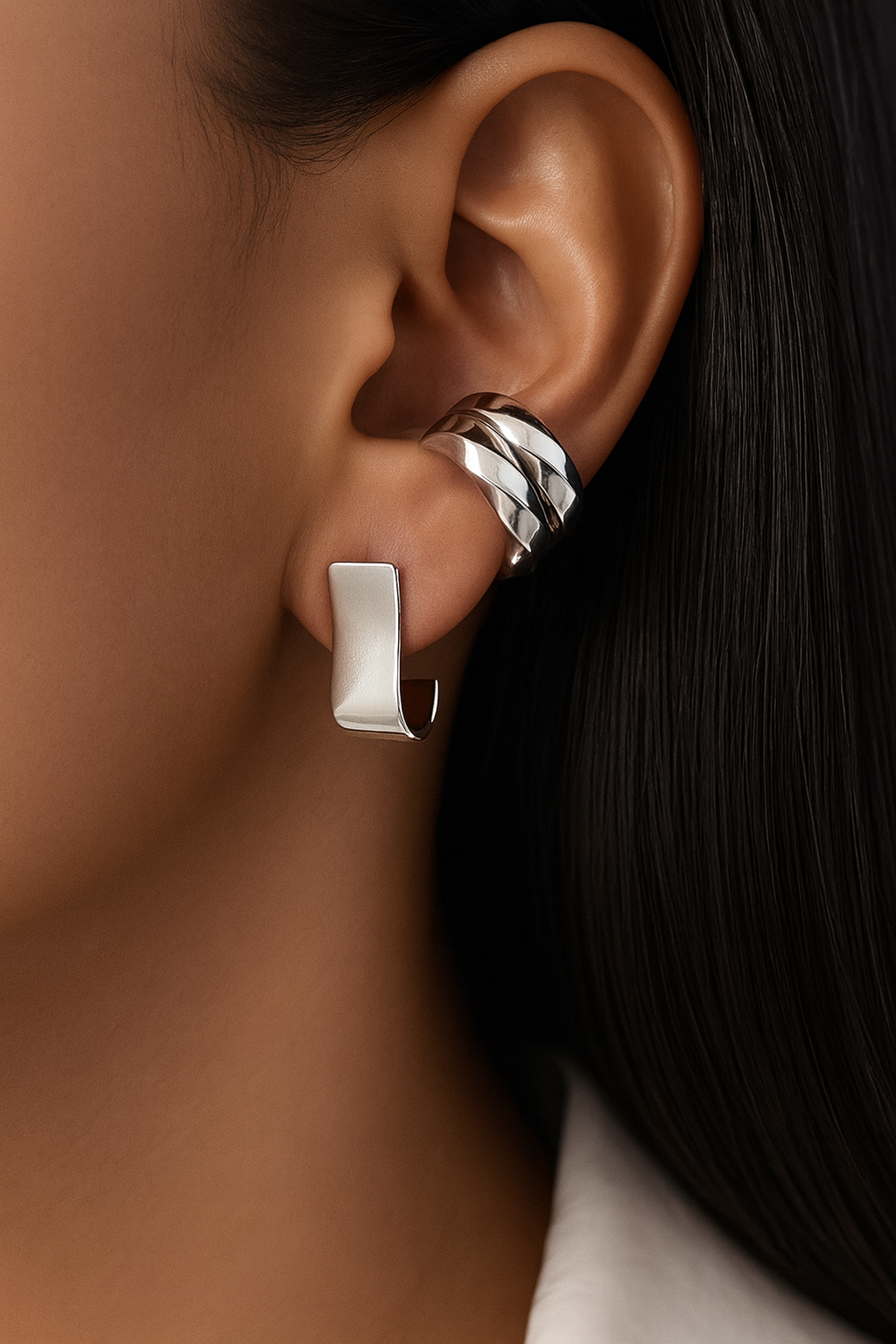 Grace Folded Mini Hoop Stud Earrings – Silver