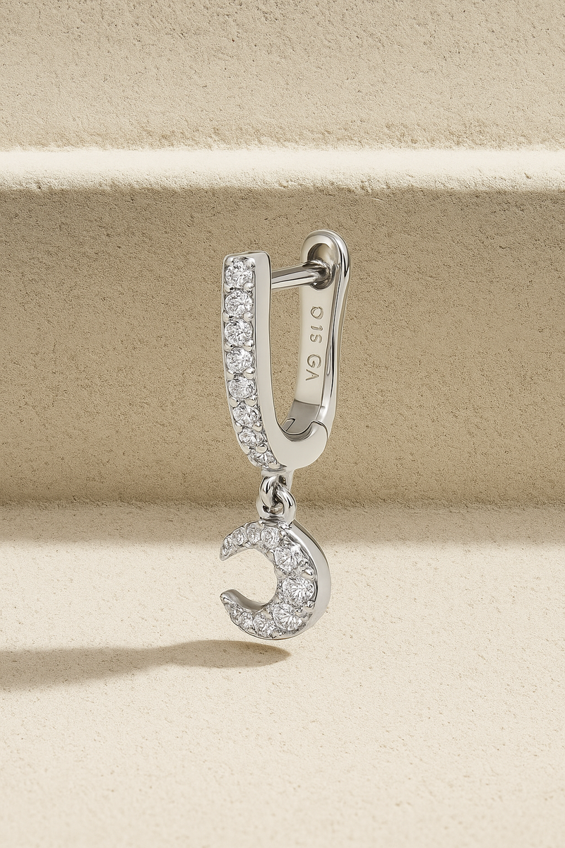 Hanging moon sterling silver earring