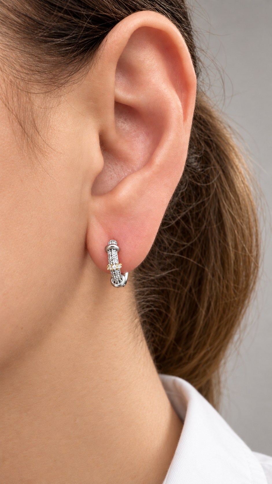 Huda Two-Tone Pavé Cross-Bar Huggie