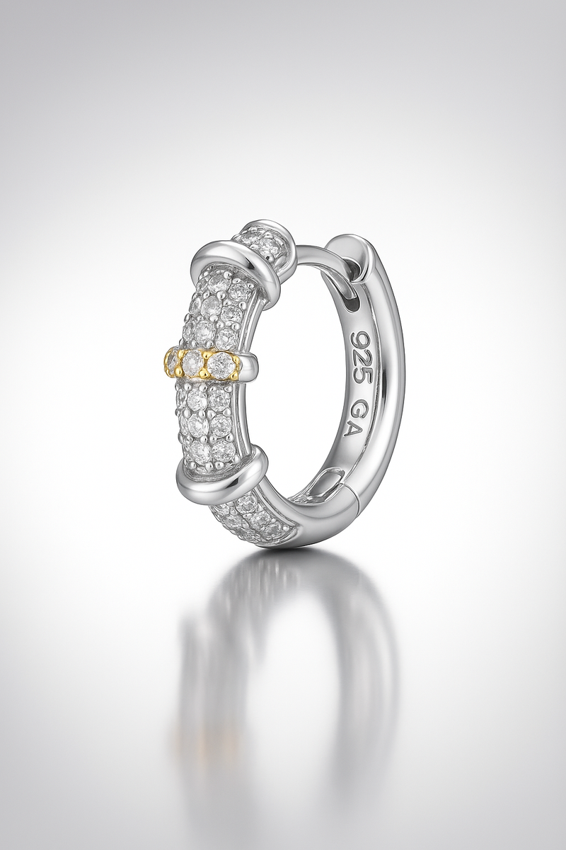 Huda Two-Tone Pavé Cross-Bar Huggie