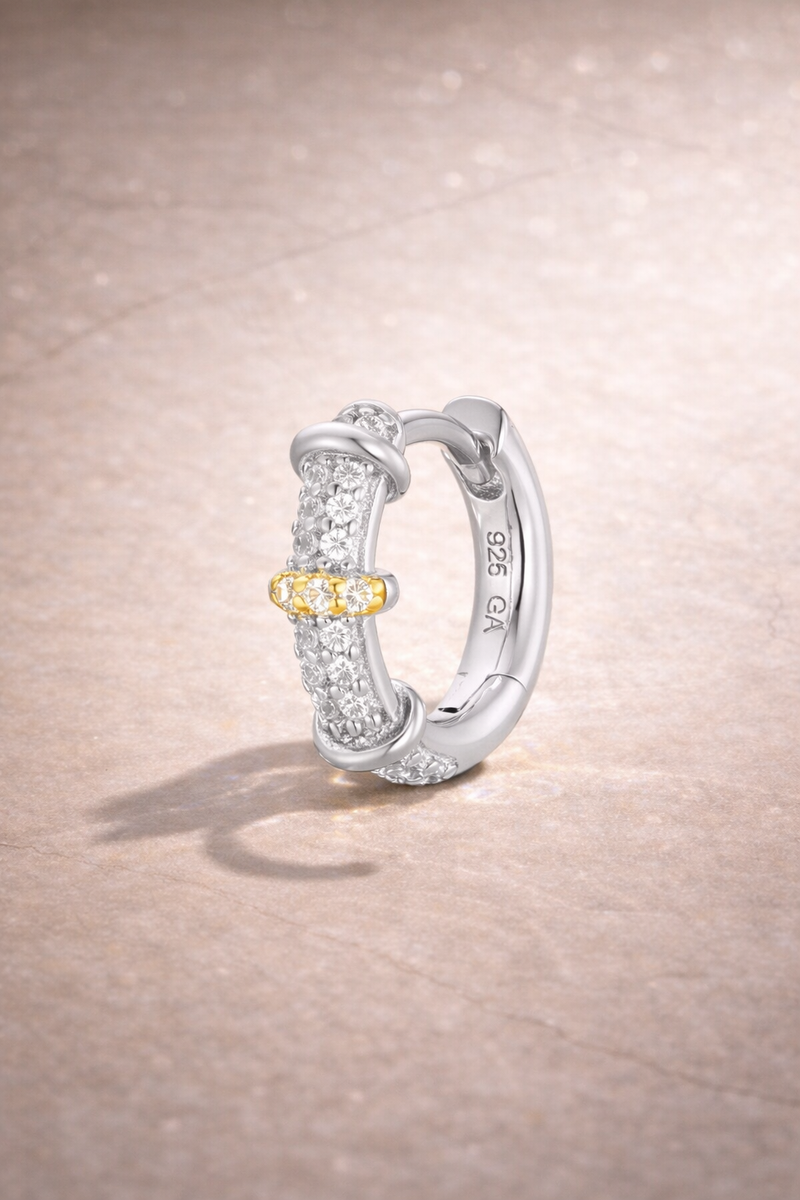 Huda Two-Tone Pavé Cross-Bar Huggie