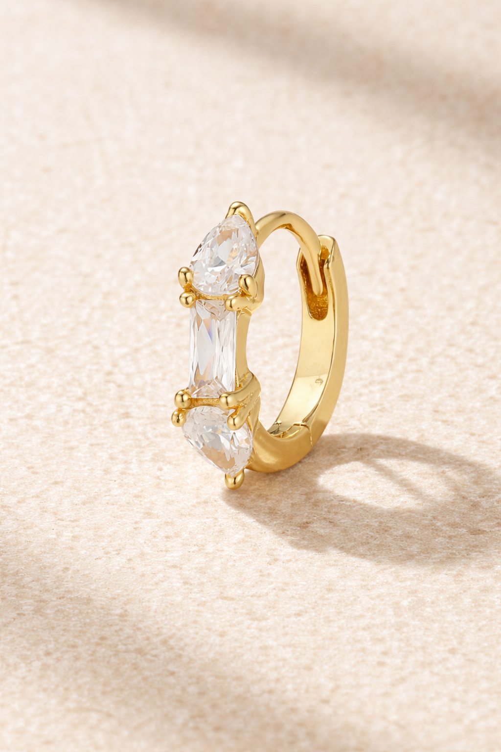 Ivy Mini Hoop gold vermeil huggie with white cubic zirconia stones