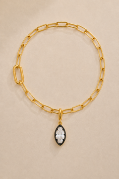 Gold paperclip bracelet with Vittoria black and gold marquise crystal charm