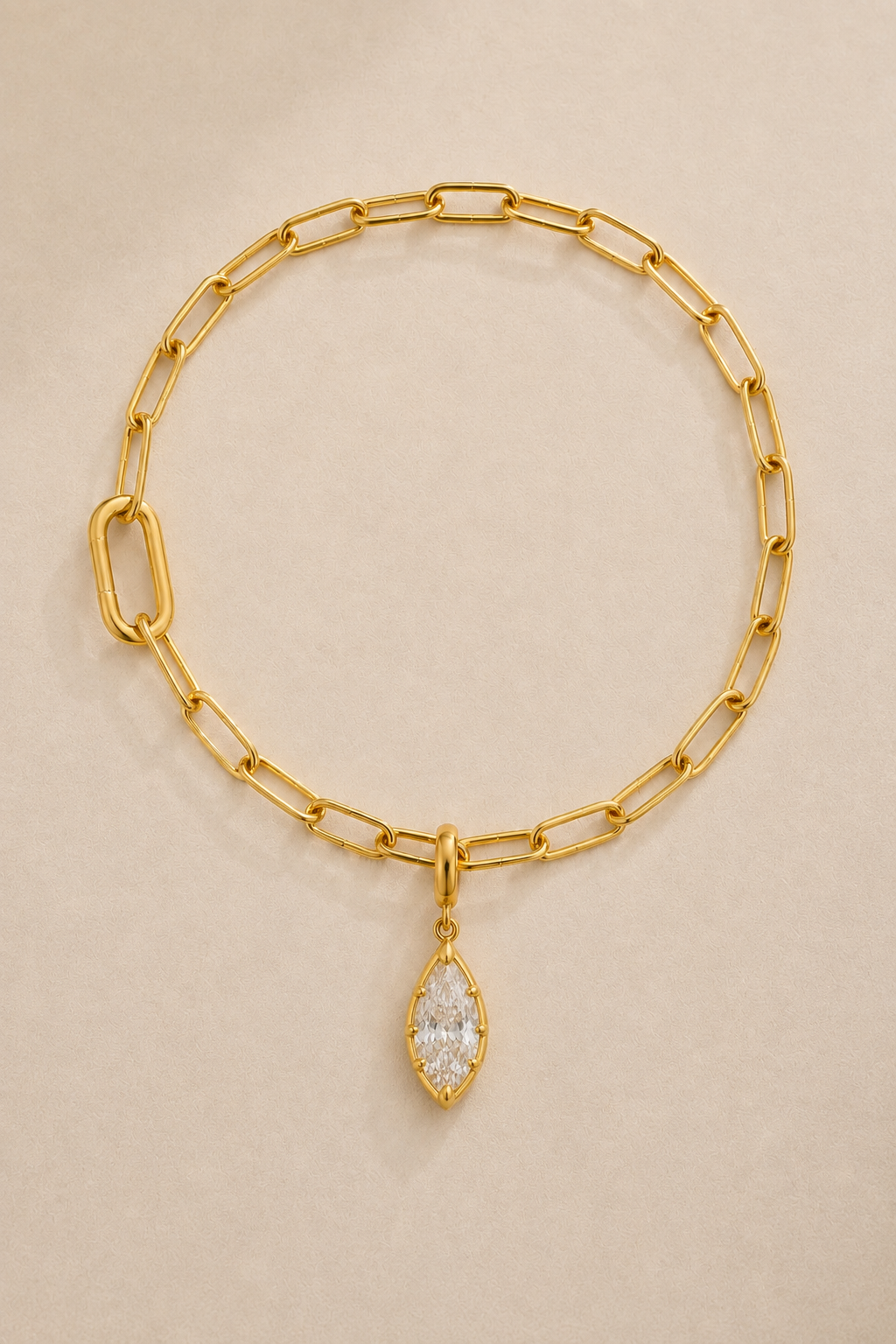 Gold paperclip bracelet with Vittoria gold marquise crystal charm