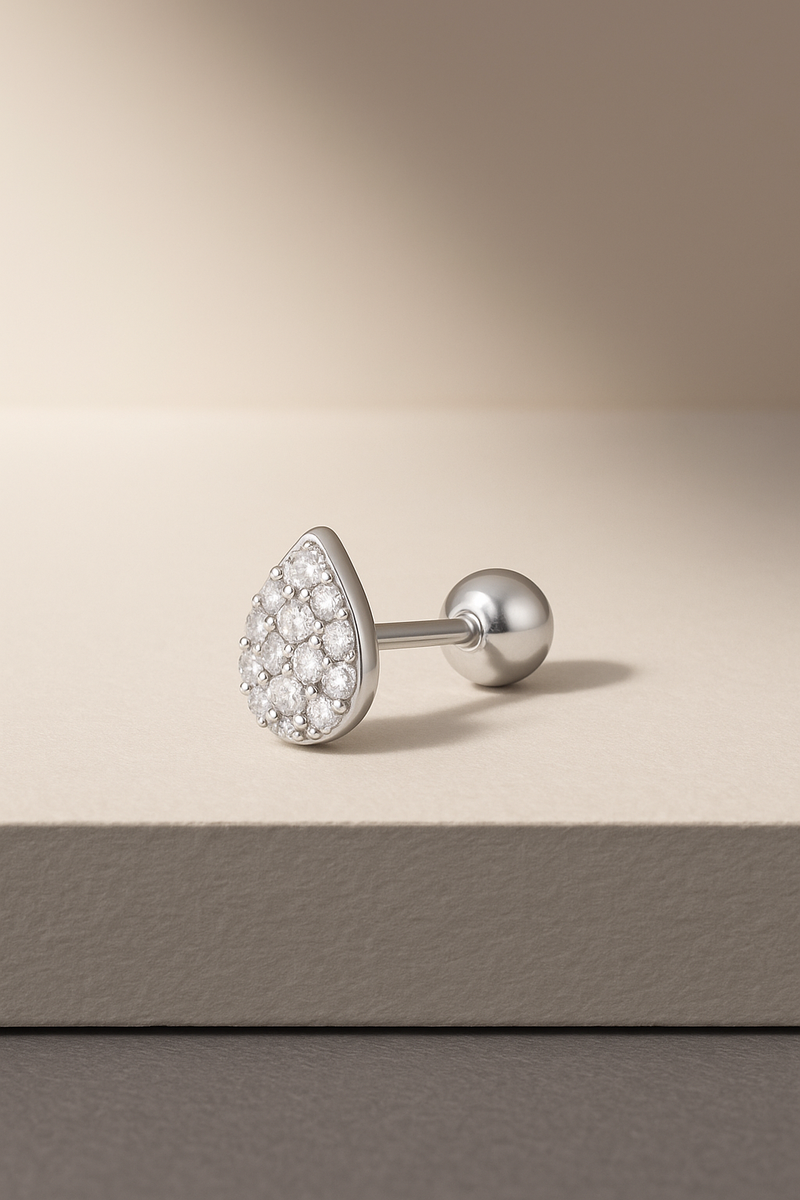 Lacrima Pave Silver Stud Earring (ball screw)