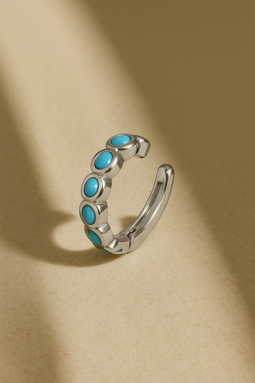 Large sterling silver ear turquoise cuff