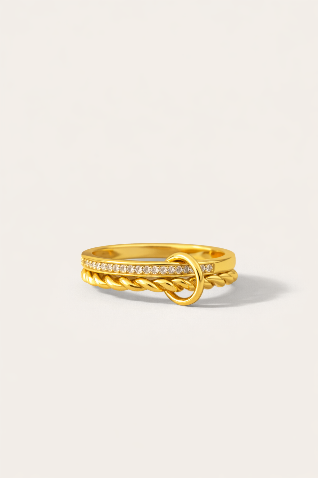 Livia Speira gold double-band pavé ring with twisted rope detail