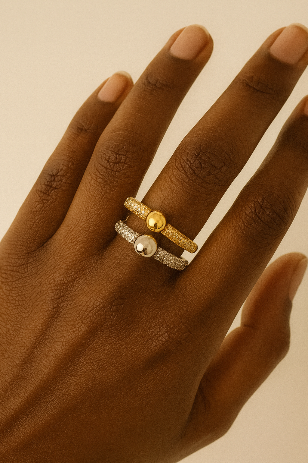 Lumi Inverse Silver Ring stacked