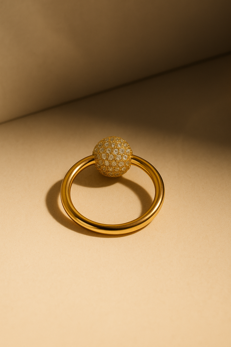 Lumi pave gold bead ring back