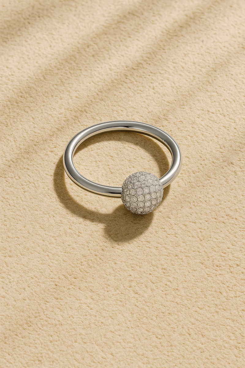 Lumi pave silver bead ring