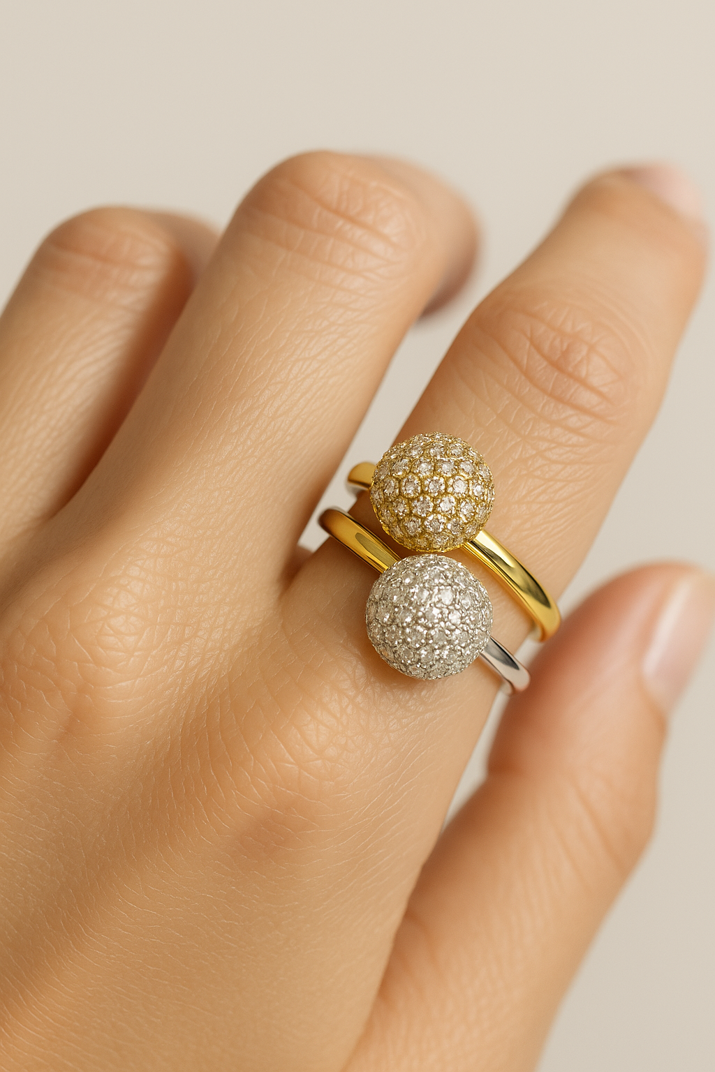 Lumi pave silver bead ring modl double
