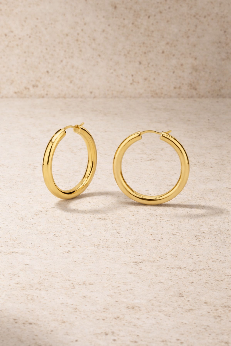 gold chunky hoop earrings 3cm lightweight everyday hoops