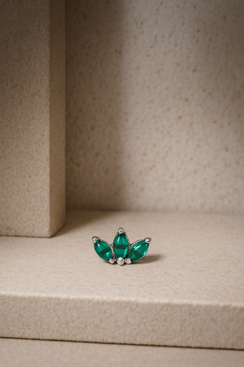 Marquise Fan malachite sterling silver stud (ball screw)