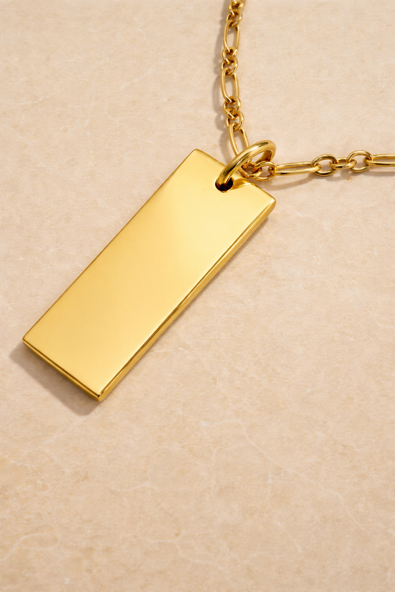 Medium dog tag pendant size 32mm x 12mm – gold vermeil finish