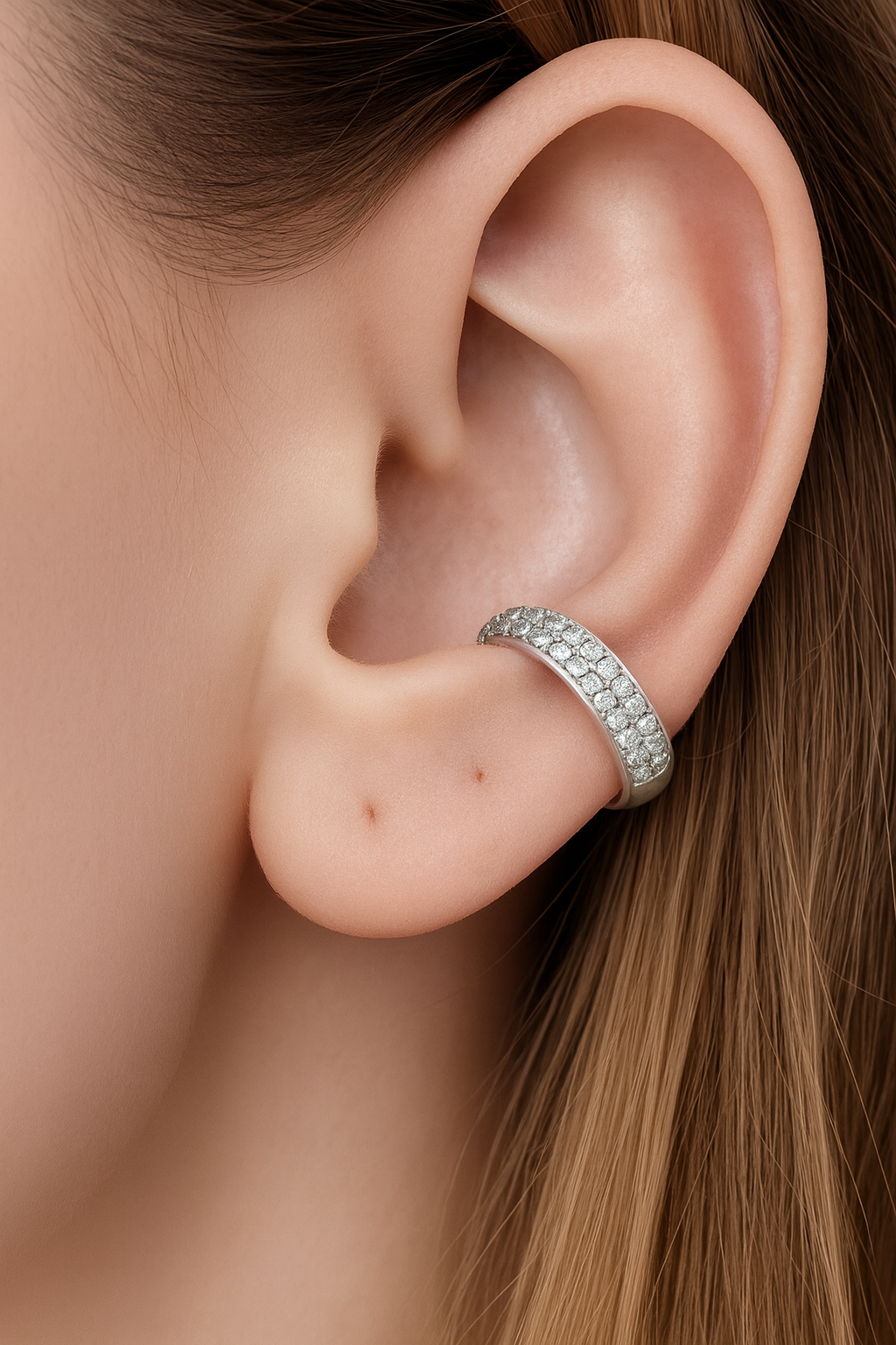Mina Pavé Cuff Earring silver ear cuff worn on ear mid-ear styling