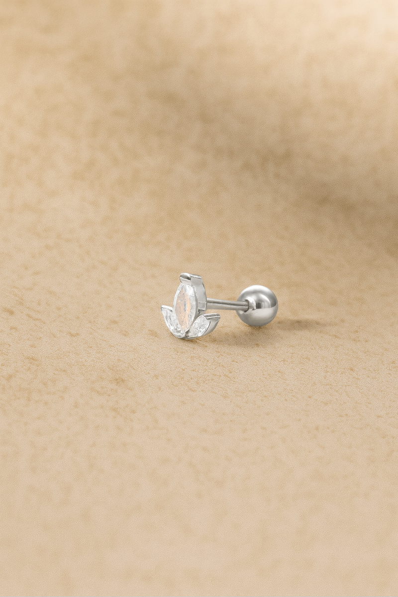 Mini Lotus sterling silver stud earring (ball screw)