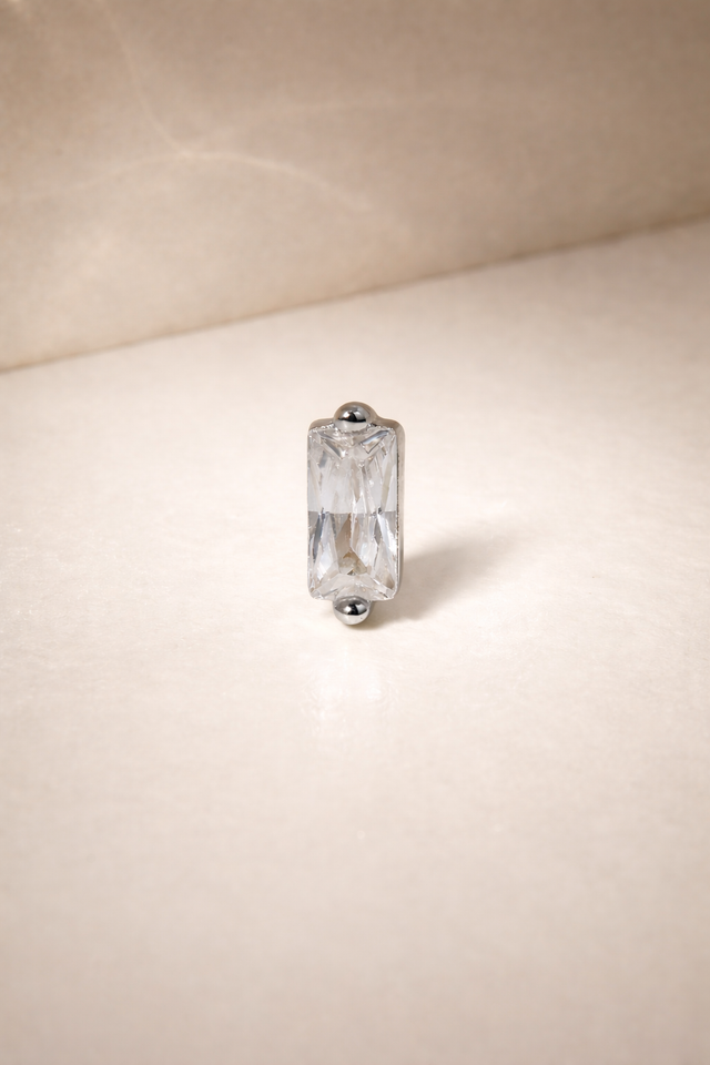 Mini baguette sterling silver stud earring