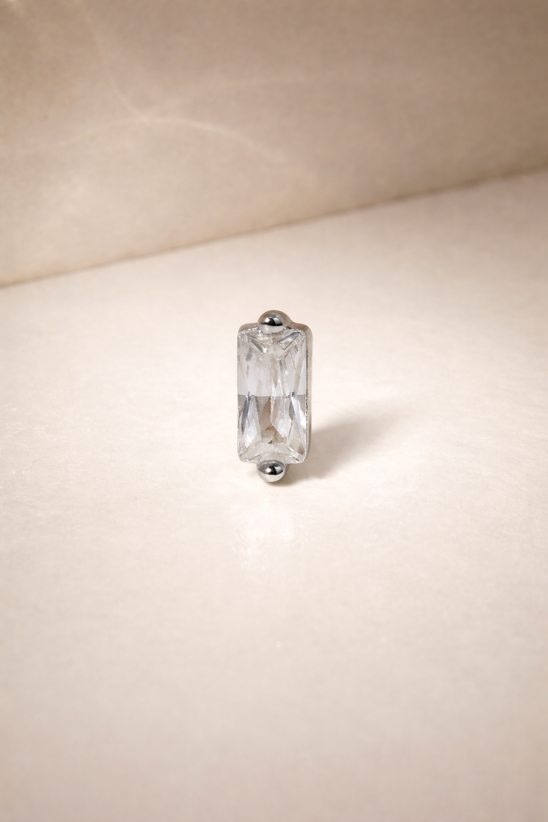 Mini baguette sterling silver stud earring