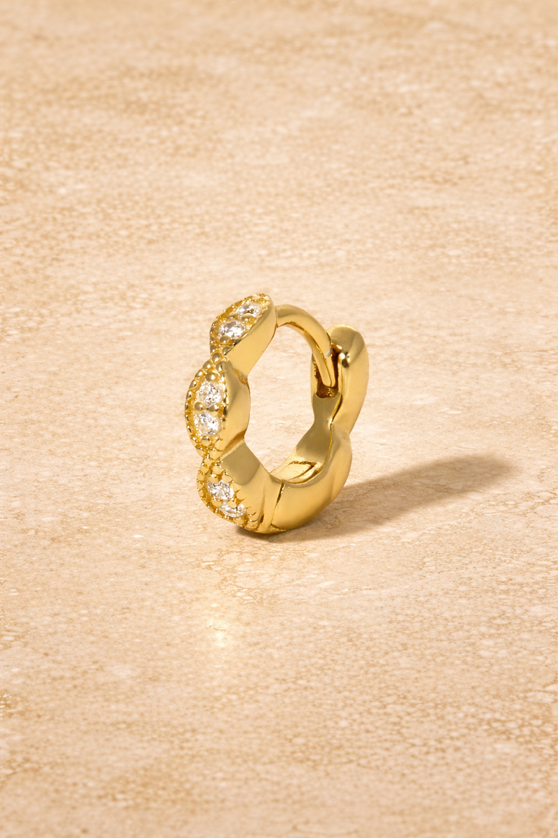 Mini gold huggie earring with white CZ stones – 6.5 mm