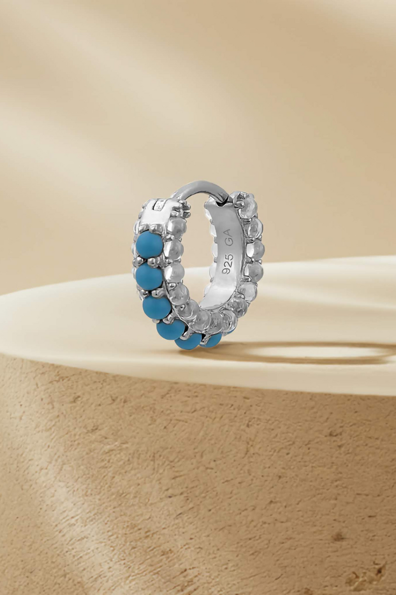 Barrel turquoise cz & opal sterling silver huggie