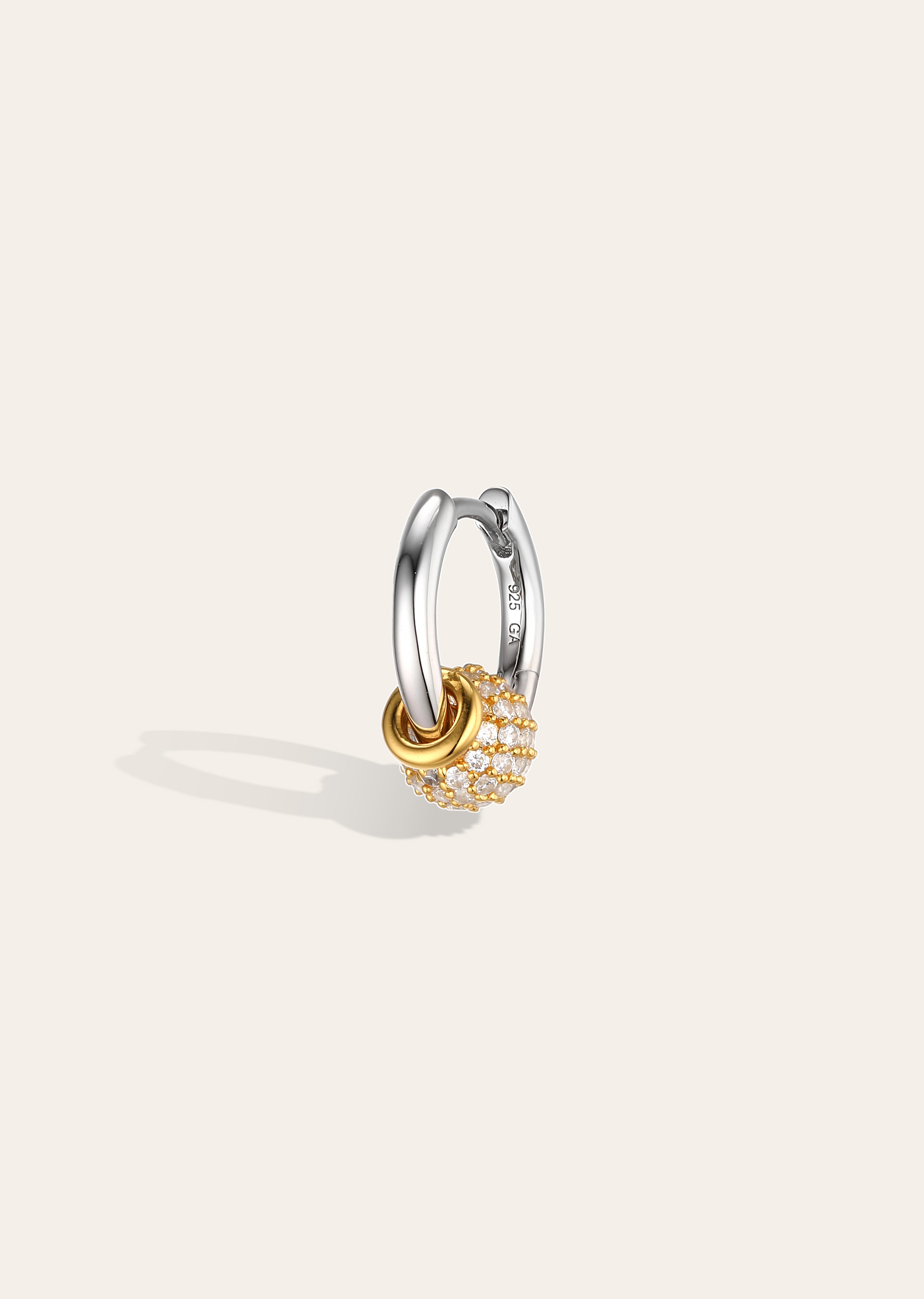Mira Two-Tone Pave Piercing ear  Huggie