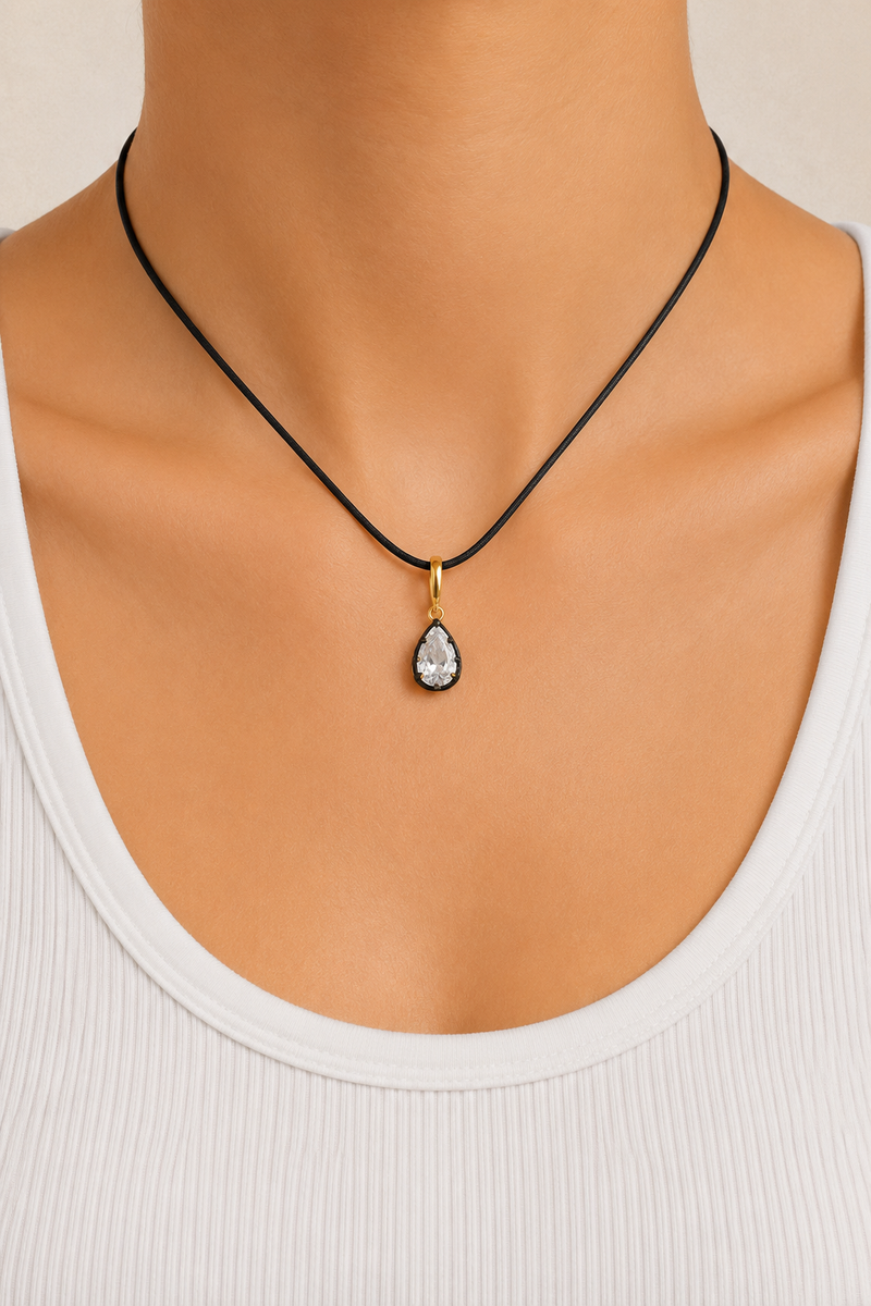 Adjustable Gold Cord Necklace & Vittoria Charm Set