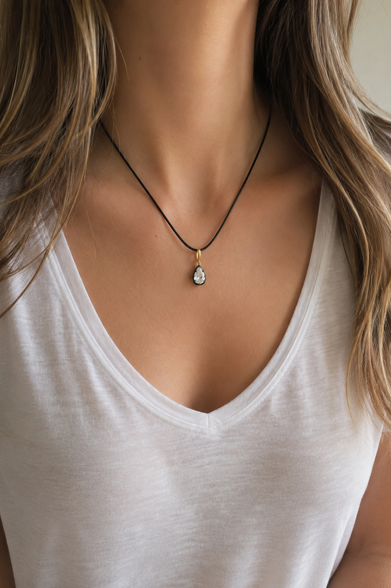 Adjustable Gold Cord Necklace & Vittoria Charm Set