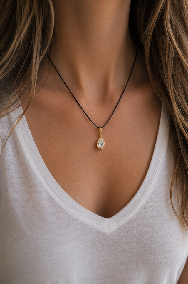 Adjustable Gold Cord Necklace & Vittoria Gold Charm Set
