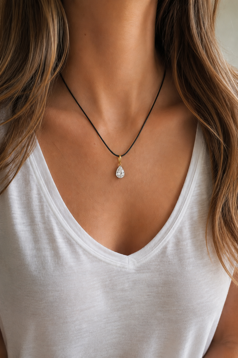 Adjustable Gold Cord Necklace & Vittoria Silver & Gold Charm Set