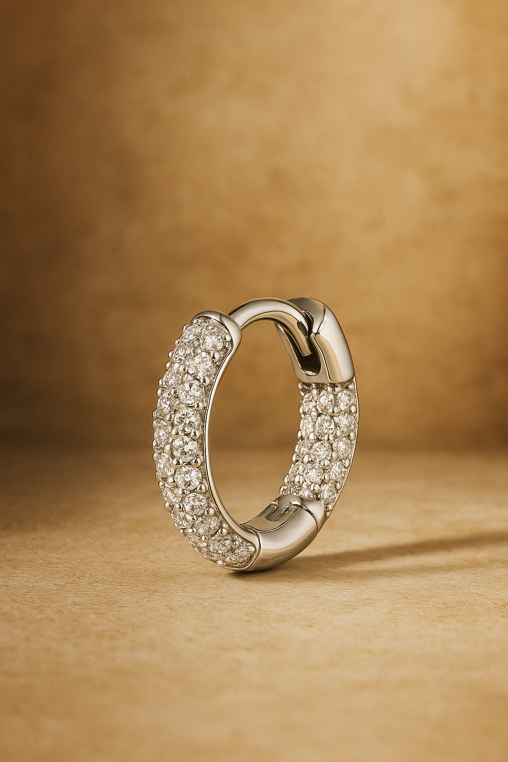 Oval three rows sterling silver huggie