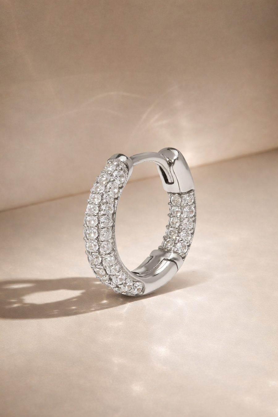 Oval three rows sterling silver huggie