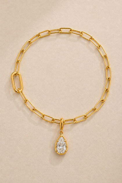 Gold Paperclip Bracelet / Anklet & Vittoria Gold Charm