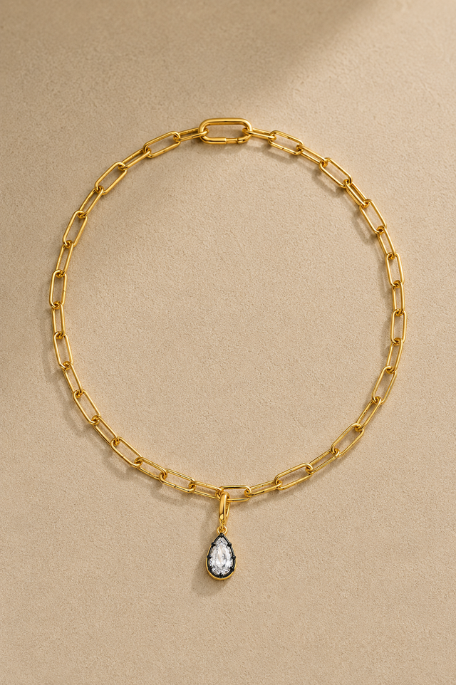 Gold Paperclip Chain & Vittoria Hook Charm Set
