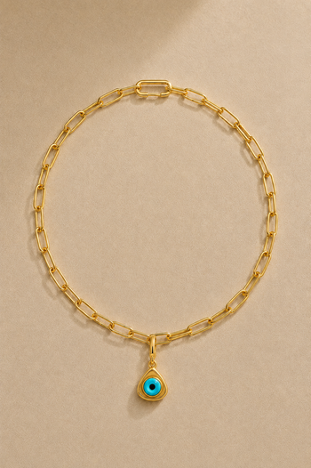 Gold Paperclip Chain & Triangle Evil Eye Charm