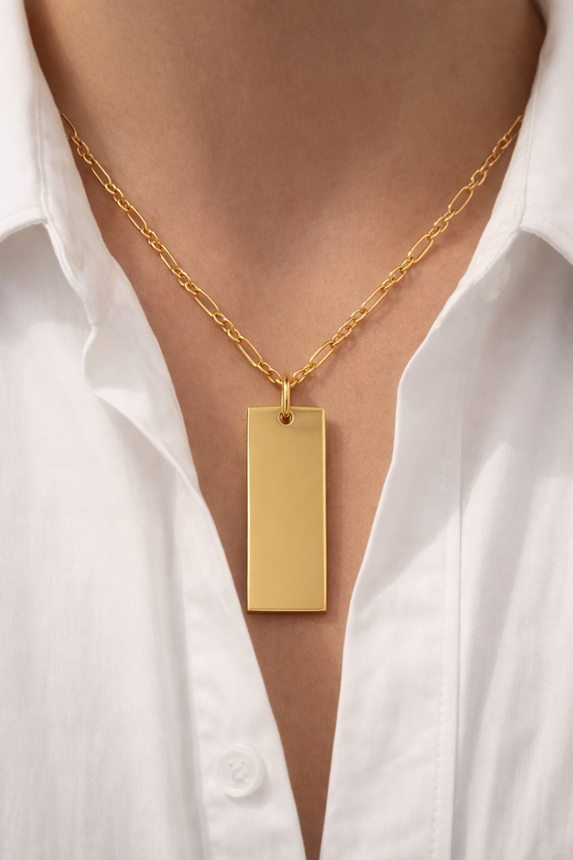 Personalised dog tag necklace layered styling – gold vermeil jewellery