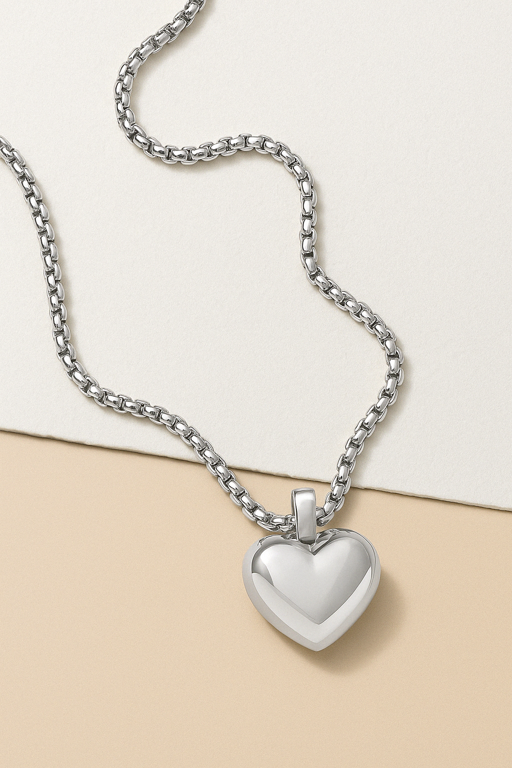 Puffed Heart Silver Plated Necklace