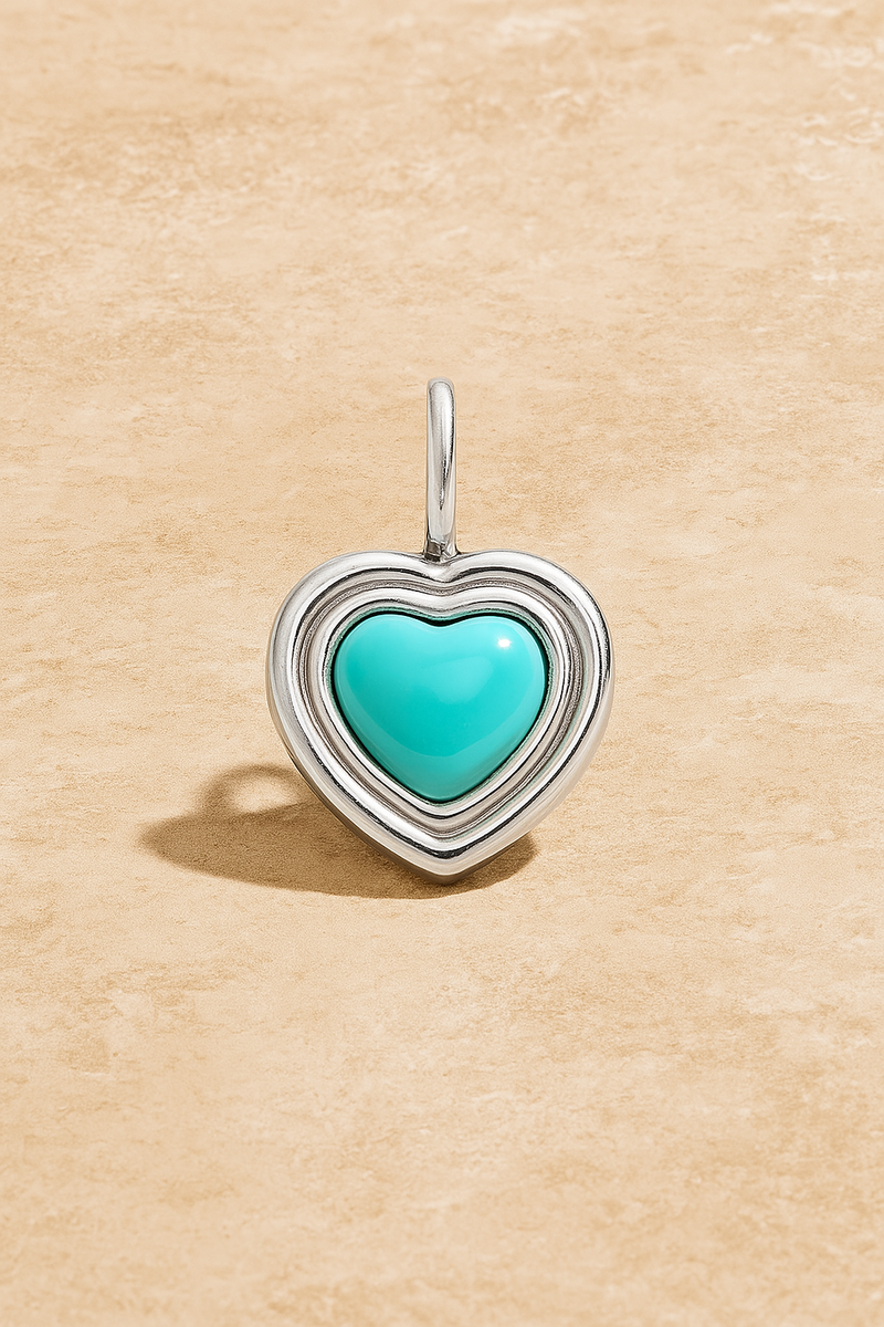 Ridge Heart Turquoise Silver Charm