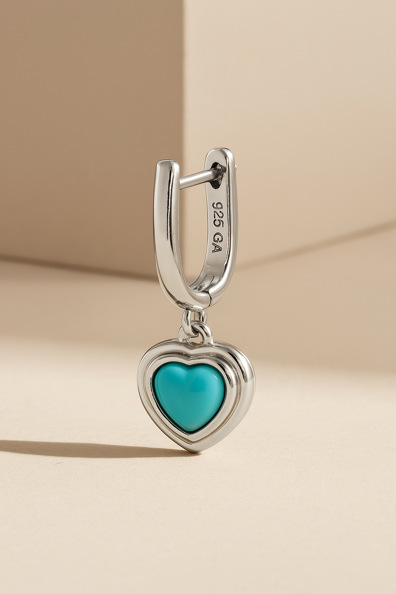 Ridge Heart Turquoise Silver Drop Earring